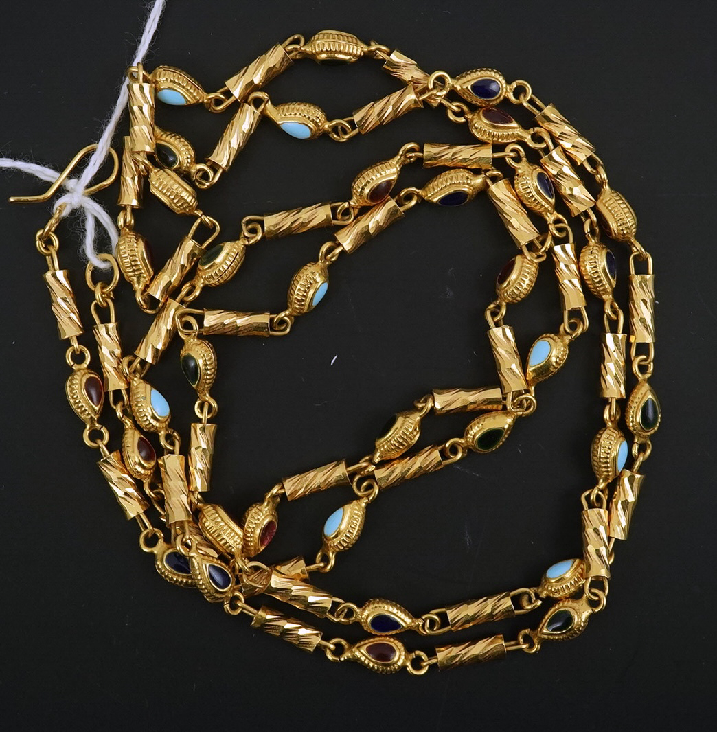 A modern Middle Eastern gold and polychrome enamel set necklace